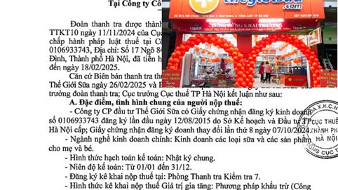 Công ty Thế giới Sữa bị phạt 248 triệu đồng vì vi phạm thuế