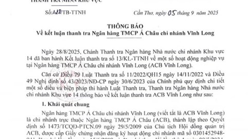 Thanh tra phát hiện tồn tại công tác thẩm định, vay vốn; nợ xấu tại ACB Vĩnh Long