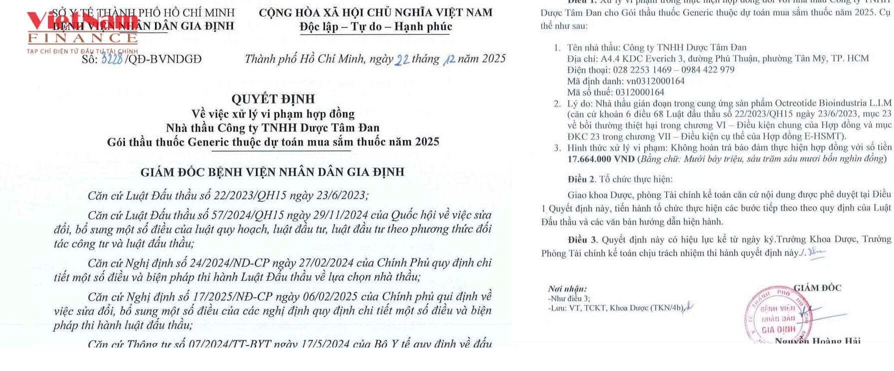 Dược T&acirc;m Đan bị xử l&yacute; vi phạm hợp đồng do gi&aacute;n đoạn cung ứng thuốc tại Bệnh viện Nh&acirc;n d&acirc;n Gia Định.