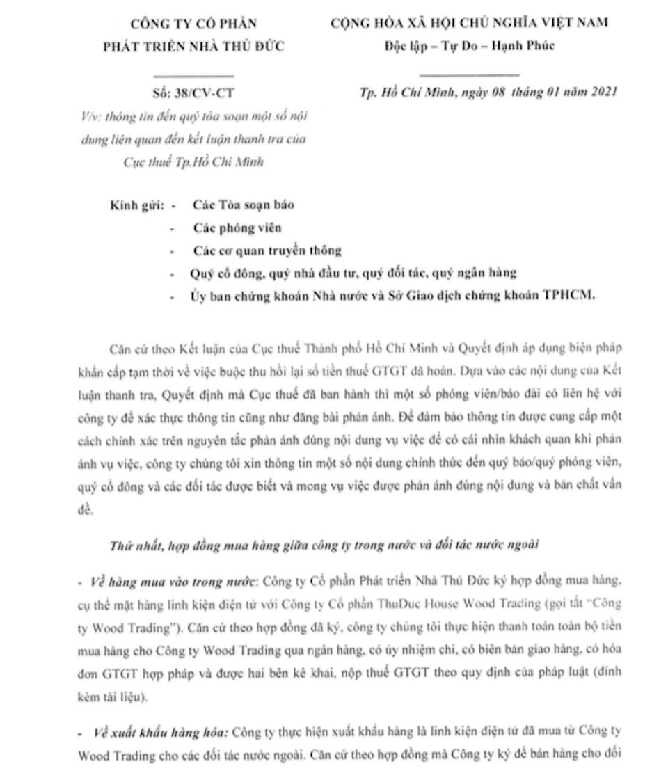 Thuduc House phản b&aacute;c to&agrave;n bộ nội dung KLTT.