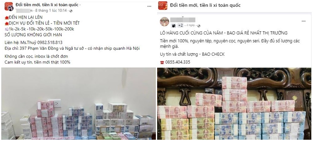 Những ng&agrave;y cận Tết, dịch vụ đổi tiền lẻ, tiền mới lại n&aacute;o loạn tr&ecirc;n "chợ mạng" (nguồn: Facbook).