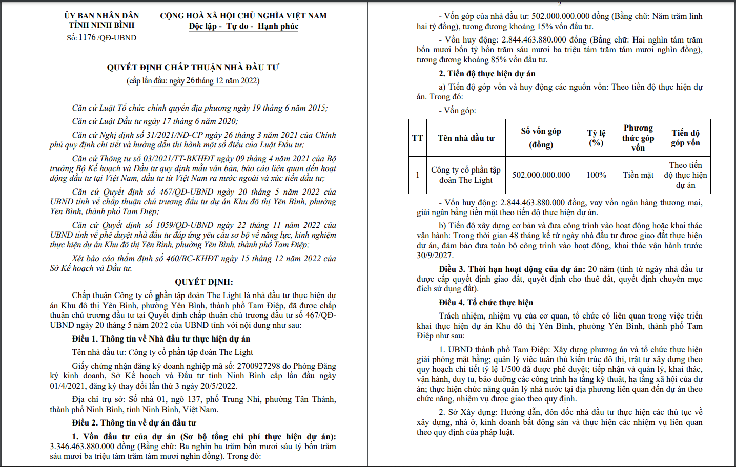 Tập đo&agrave;n The Light &ndash; Doanh nghiệp hơn 1 năm tuổi được chấp thuận đầu tư dự &aacute;n 3.300 tỷ tại Ninh B&igrave;nh