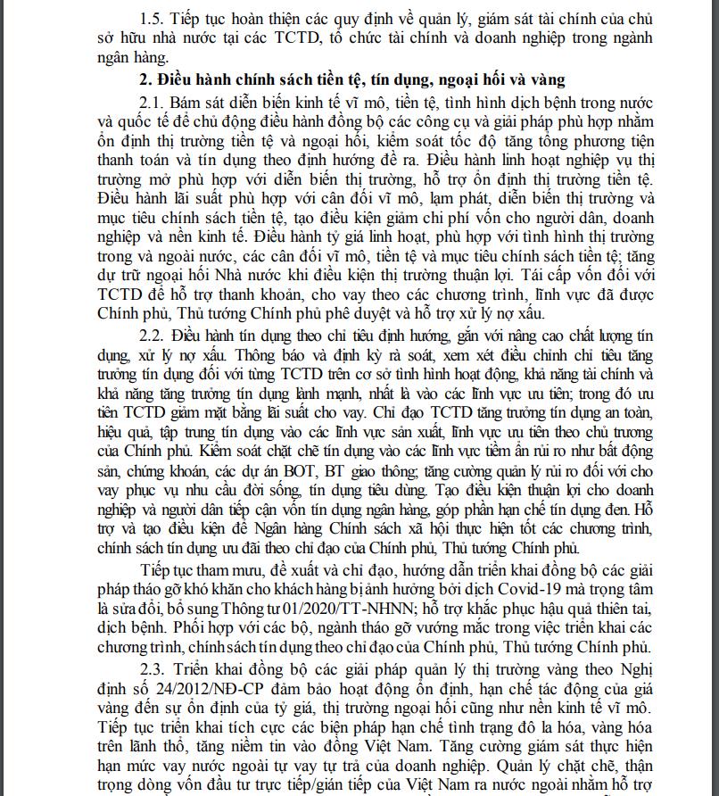 Chỉ thị số 01/CT-NHNN&nbsp;y&ecirc;u cầu kiểm so&aacute;t chặt t&iacute;n dụng v&agrave;o bất động sản, chứng kho&aacute;n, tr&aacute;i phiếu doanh nghiệp...