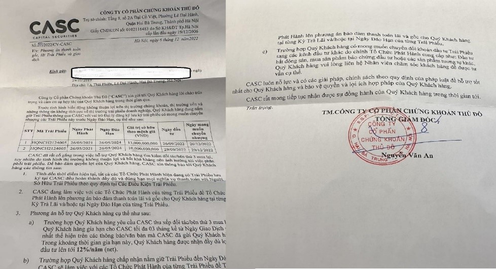 Văn bản xin l&ugrave;i thời hạn thanh to&aacute;n tiền gốc của l&ocirc; tr&aacute;i phiếu tập đo&agrave;n bất động sản H.T group gửi tới kh&aacute;ch h&agrave;ng.