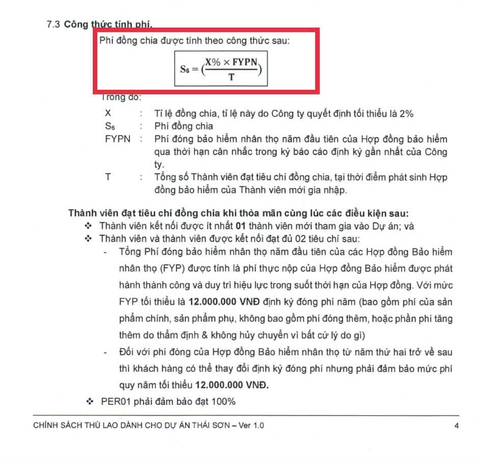 C&ocirc;ng thức t&iacute;nh ph&iacute; đồng chia của Th&aacute;i Sơn TCA.
