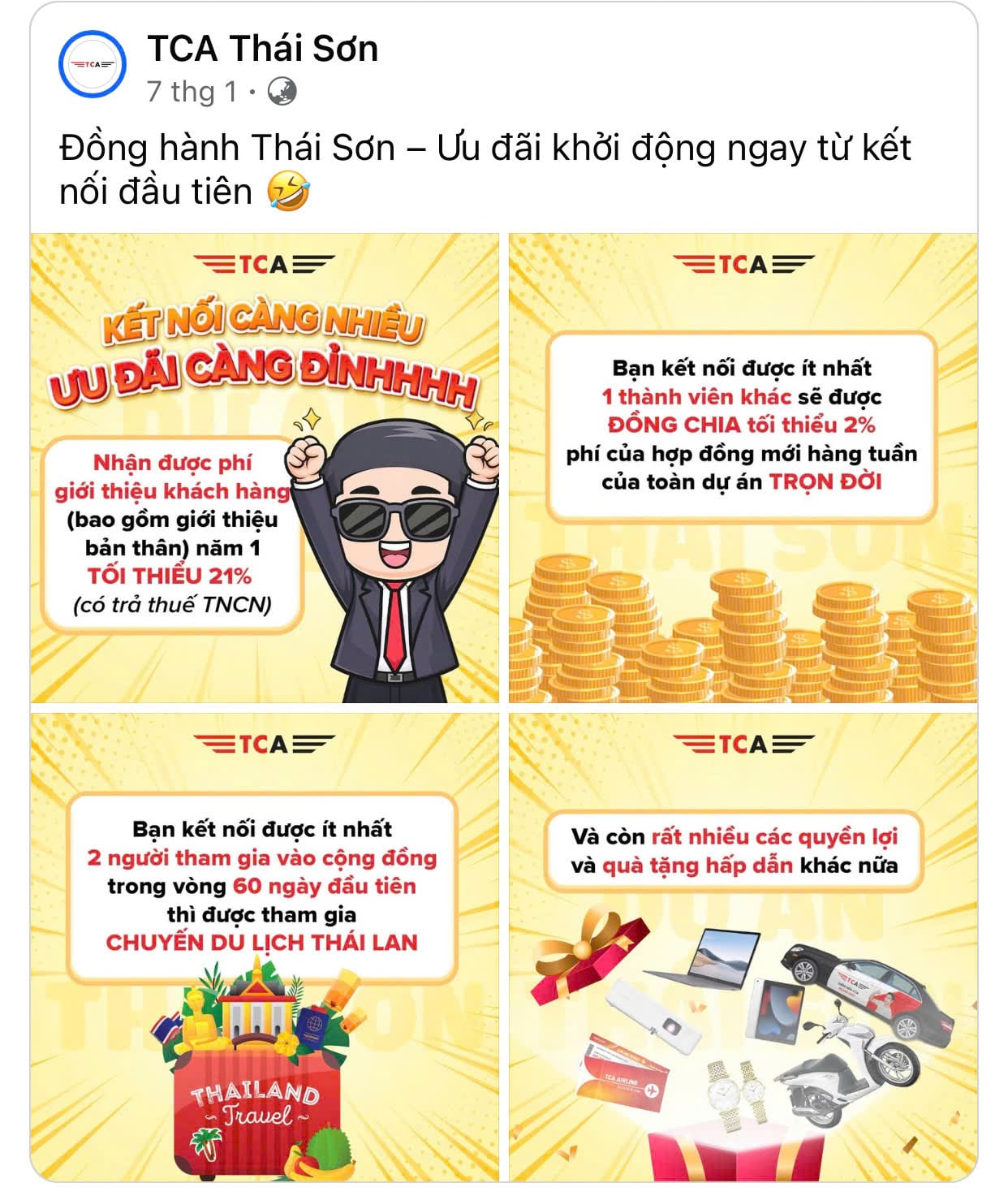 Th&ocirc;ng điệp truyền th&ocirc;ng của dự &aacute;n Th&aacute;i Sơn TCA về đồng chia l&agrave; được nhận "trọn đời".