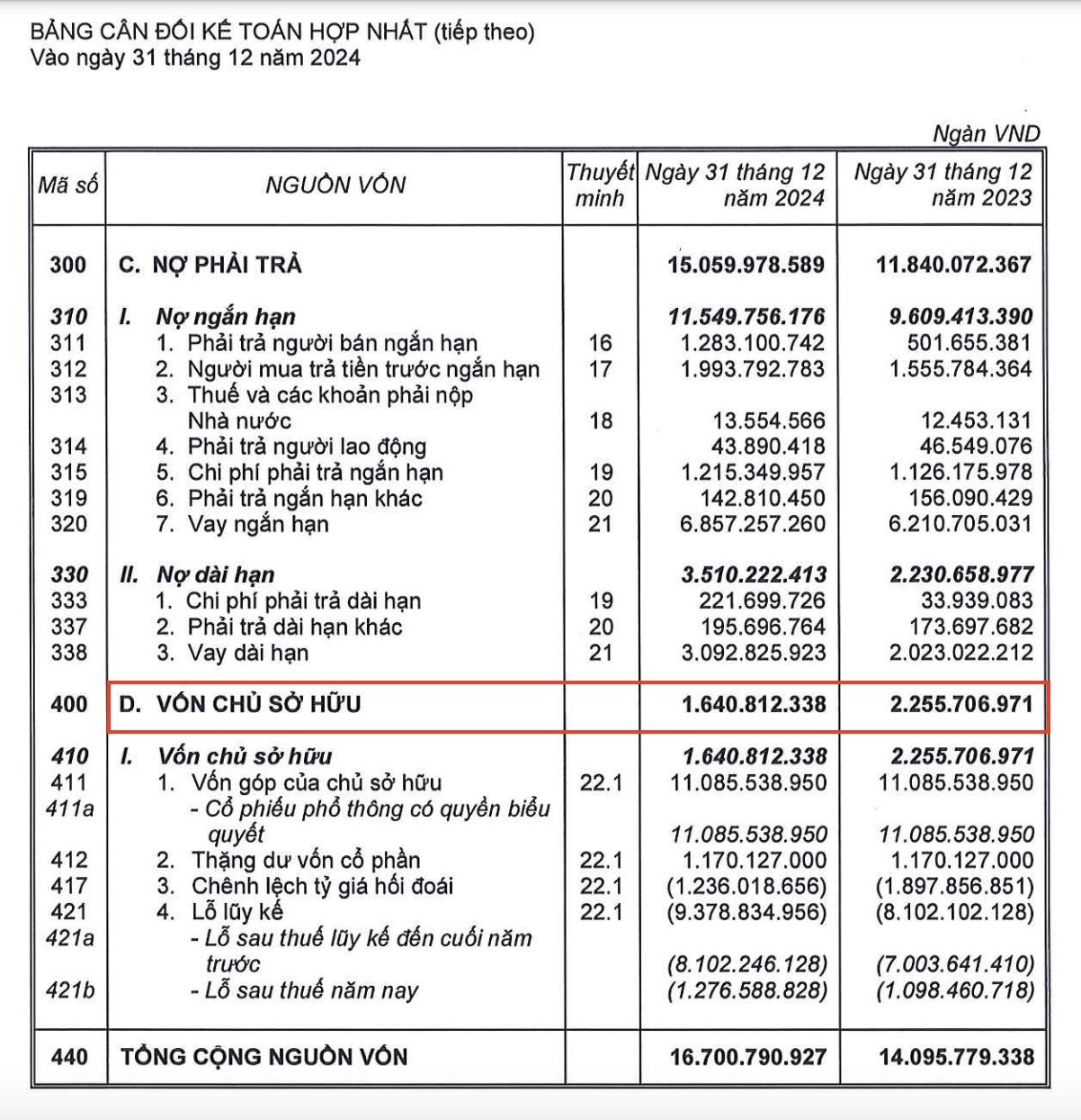 B&aacute;o c&aacute;o t&agrave;i ch&iacute;nh qu&yacute; IV/2024