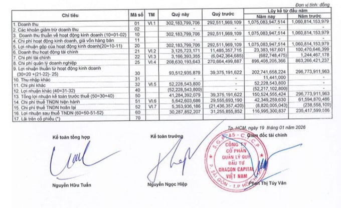 Lợi nhuận Dragon Capital giảm 50%.