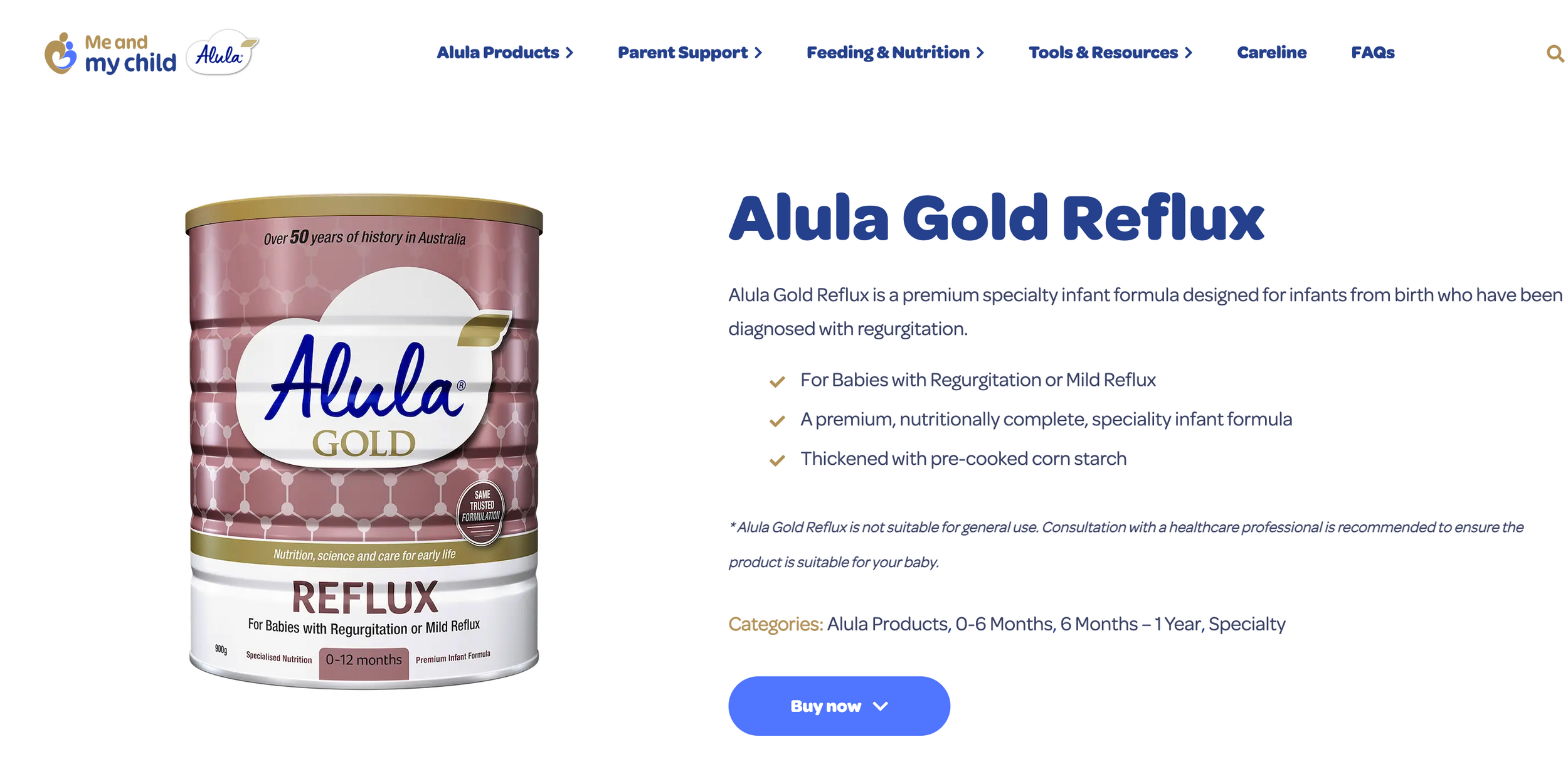 Sản phẩm sữa Alula Gold Reflux. Ảnh chụp m&agrave;n h&igrave;nh