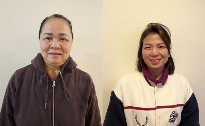 Bị can Trần Tuyết Mai (ảnh tr&aacute;i) v&agrave; L&ecirc; Thị Huệ.