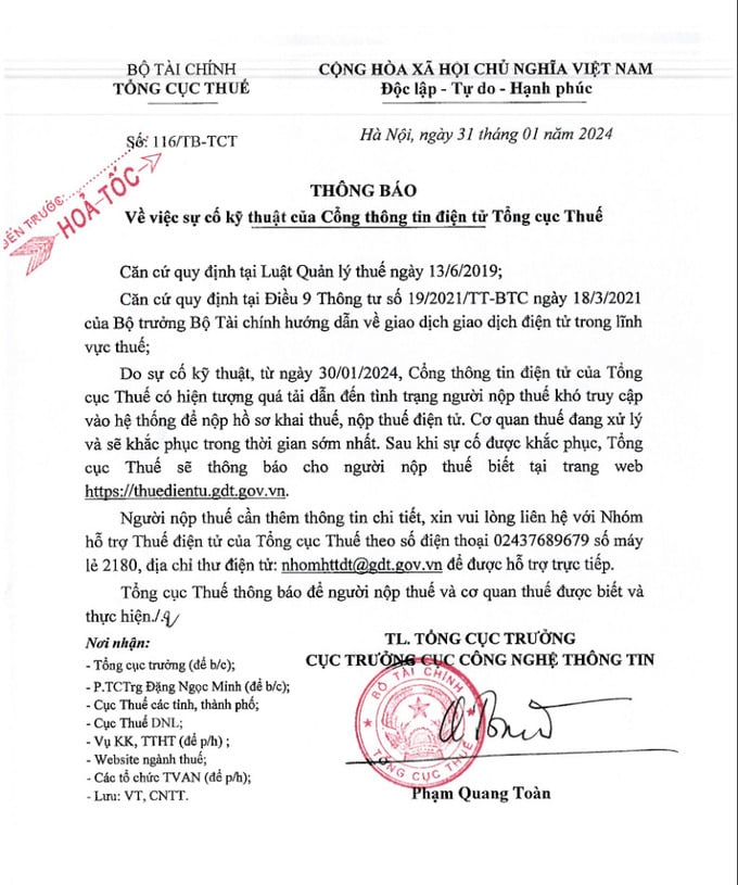 Tổng cục Thuế th&#244;ng b&#225;o về hiện tượng qu&#225; tải khai thuế, nộp thuế điện tử - Ảnh 1
