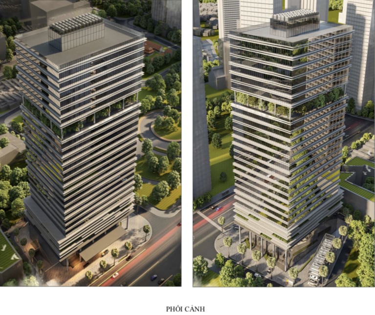 Phối cảnh dự &aacute;n t&ograve;a nh&agrave; văn ph&ograve;ng, dịch vụ thương mại v&agrave; b&atilde;i đỗ xe c&ocirc;ng cộng tại 157B Ch&ugrave;a L&aacute;ng.