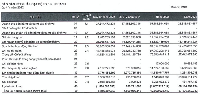 Tr&iacute;ch b&aacute;o c&aacute;o t&agrave;i ch&iacute;nh qu&yacute; IV năm 2022 của HTP.