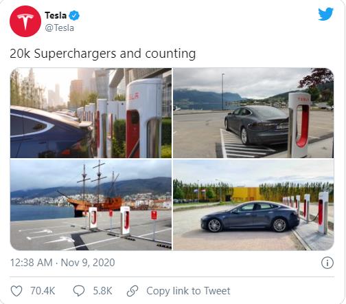 Tesla chạm mốc 20,000 c&acirc;y sạc điện to&agrave;n cầu (Ảnh: Tesla) &nbsp;