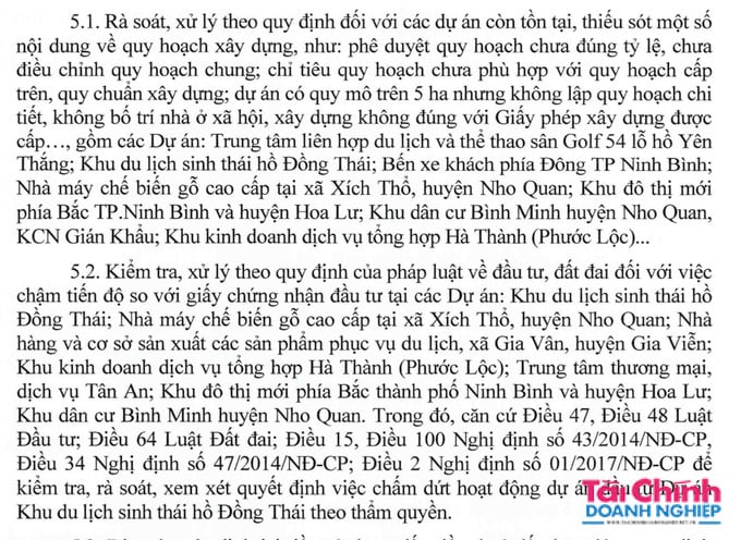 Kết luận của Thanh tra Ch&iacute;nh phủ về Trung t&acirc;m li&ecirc;n hợp du lịch v&agrave; thể thao s&acirc;n golf 54 lỗ hồ Y&ecirc;n Thắng.