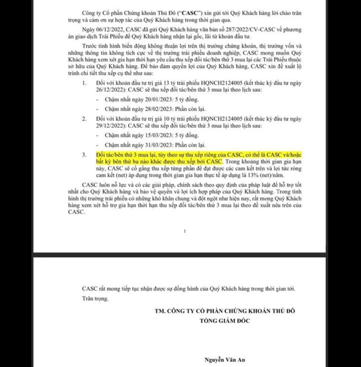 Một văn bản gần đ&acirc;y nhất li&ecirc;n quan đến việc giải quyết quyền lợi cho kh&aacute;ch h&agrave;ng của CASC nhưng lại kh&ocirc;ng được thực hiện theo đ&uacute;ng nội dung cam kết.