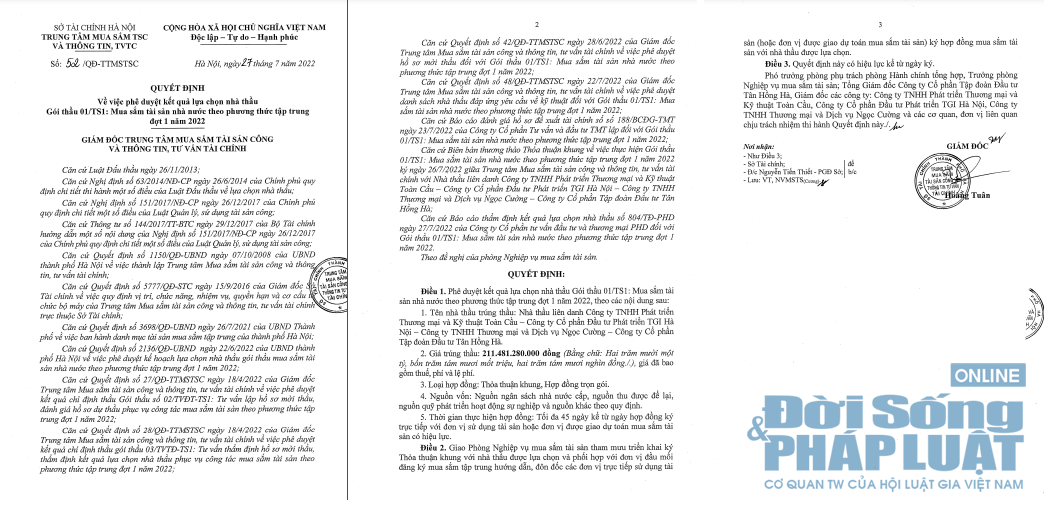 Quyết định số 52/QĐ-TTMSTSC, Gi&aacute;m đốc trung t&acirc;m Mua sắm t&agrave;i sản c&ocirc;ng v&agrave; Th&ocirc;ng tin, tư vấn t&agrave;i ch&iacute;nh Ho&agrave;ng Tu&acirc;n ph&ecirc; duyệt.