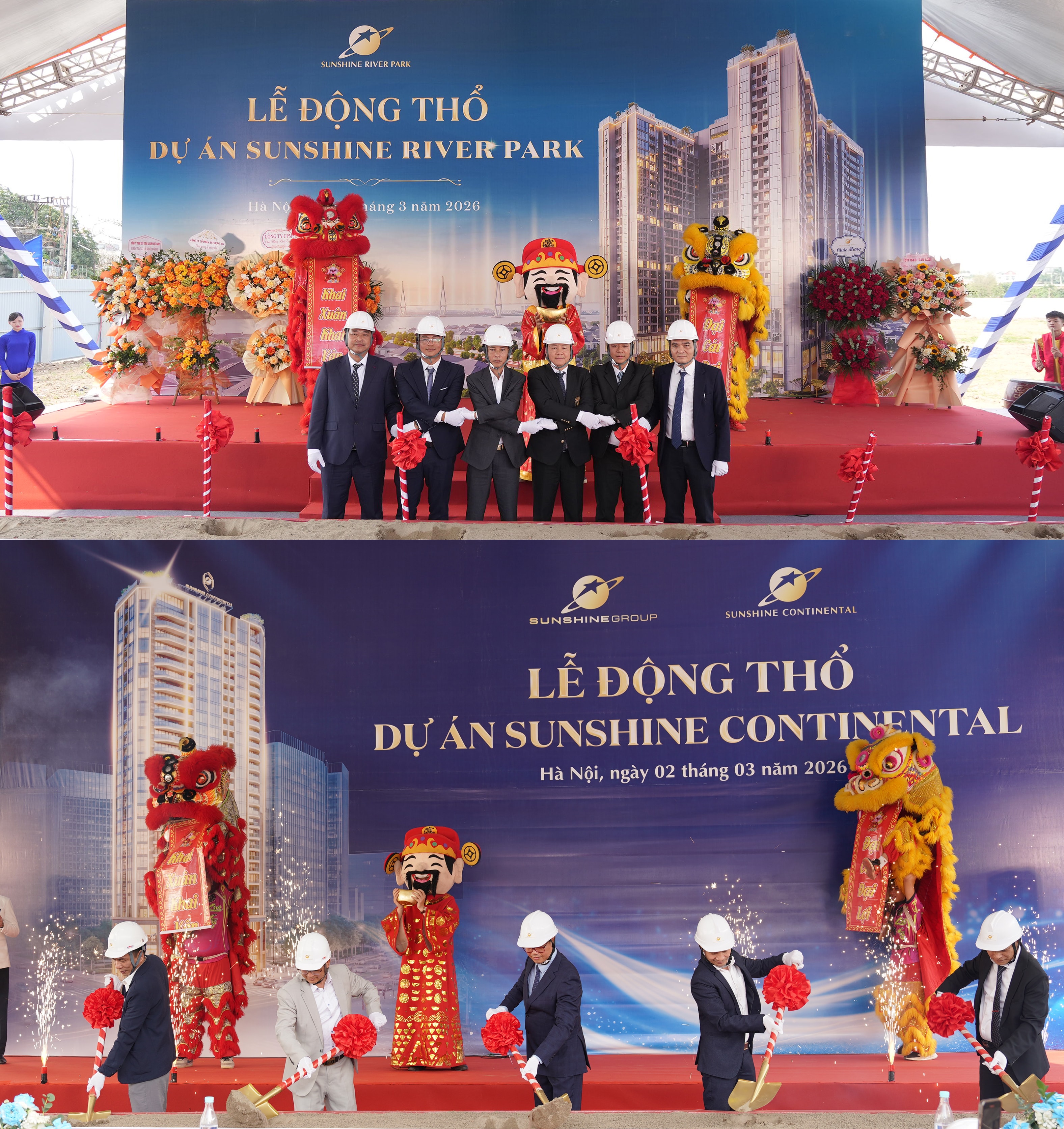 Diễn ra c&ugrave;ng ng&agrave;y với lễ khởi c&ocirc;ng Noble West Lake Ha Noi, Sunshine Group cũng tổ chức động thổ hai dự &aacute;n Sunshine River Park tại phường Ph&uacute; Thượng v&agrave; Sunshine Continental tại phường Từ Li&ecirc;m