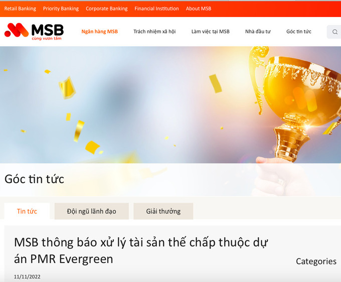 Dự &aacute;n đ&atilde; bị Ng&acirc;n h&agrave;ng H&agrave;ng hải (MSB) xử l&yacute; để thu hồi khoản nợ li&ecirc;n quan.