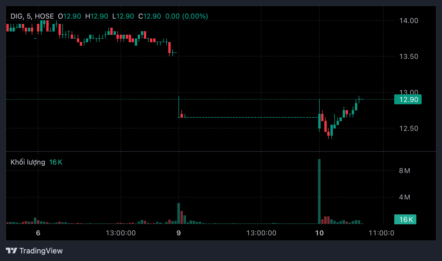 Diễn biến thị gi&aacute; cổ phiếu DIG.