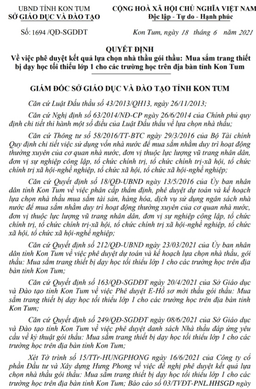 Vụ dấu hiệu n&#226;ng khống hơn 10 tỷ đồng tại một g&#243;i thầu ở Sở GD&amp;ĐT Kon Tum: Gian dối trong hồ sơ dự thầu, “độ” hồ sơ năng lực để tr&#250;ng thầu? - Ảnh 1