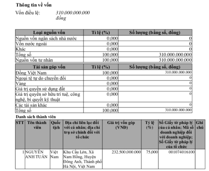 C&ocirc;ng ty TNHH Du lịch, dịch vụ x&acirc;y dựng Bảo Yến c&oacute; vốn điều lệ 310 tỷ đồng