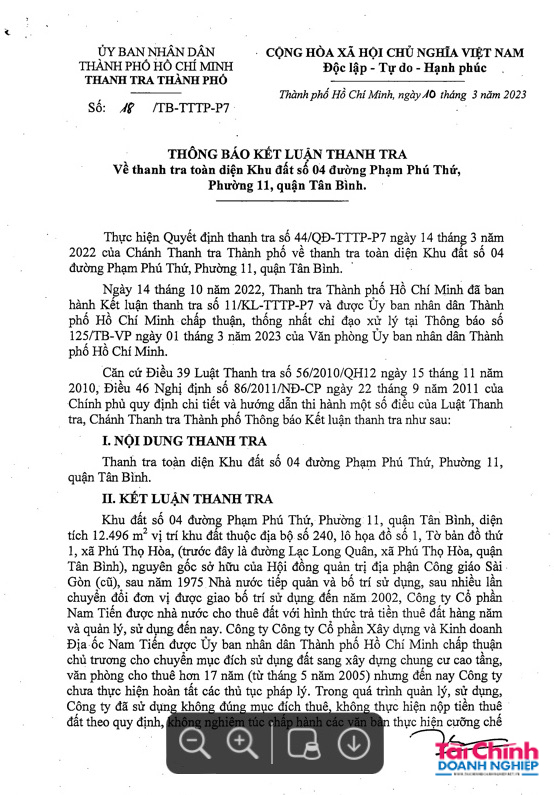 C&ocirc;ng ty Cổ phần Nam Tiến bị "b&ecirc;u" h&agrave;ng loạt vi phạm tại khu đất v&agrave;ng ở Tp.HCM.