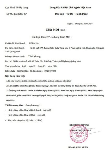 Giấy mời mạo danh Chi cục Thuế th&agrave;nh phố Hạ Long. (Ảnh: Cục Thuế Quảng Ninh)