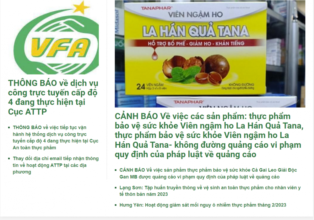 Cục An to&agrave;n thực phẩm đăng th&ocirc;ng b&aacute;o cảnh c&aacute;o c&aacute;c sản phẩm thực phẩm chức năng quảng c&aacute;o vi phạm quy định.