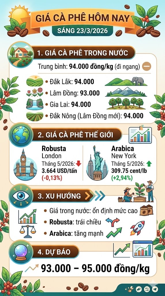 Giá cà phê hôm nay 23/3: Tây Nguyên đi ngang, thị trường thế giới phân hóa - Ảnh 1