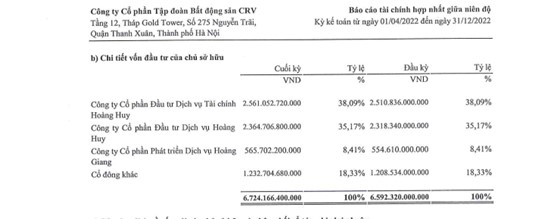 Danh s&aacute;ch c&aacute;c c&ocirc;ng ty nắm giữ vốn đầu tư tại BĐS CRV.