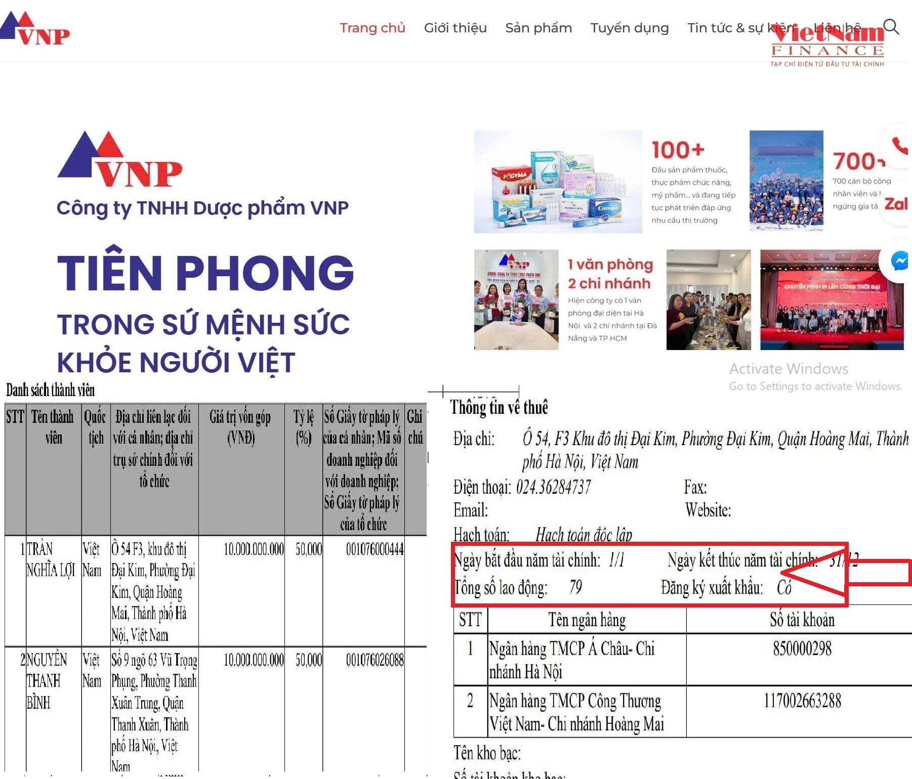 VNP giới thiệu sở hữu hơn 700 nh&acirc;n sự v&agrave; mạng lưới to&agrave;n quốc, song DN chỉ đăng k&yacute; vốn điều lệ 20 tỷ đồng v&agrave; 79 lao động...