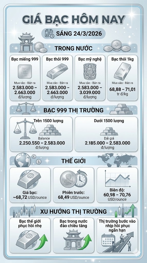 Giá bạc hôm nay 24/3: Bật tăng trở lại sau chuỗi ngày giảm sâu - Ảnh 1