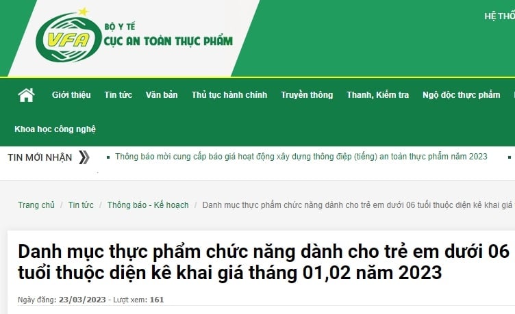 Cục An to&agrave;n thực phẩm (Bộ Y tế) th&ocirc;ng b&aacute;o về danh mục thực phẩm chức năng phải k&ecirc; khai gi&aacute;.