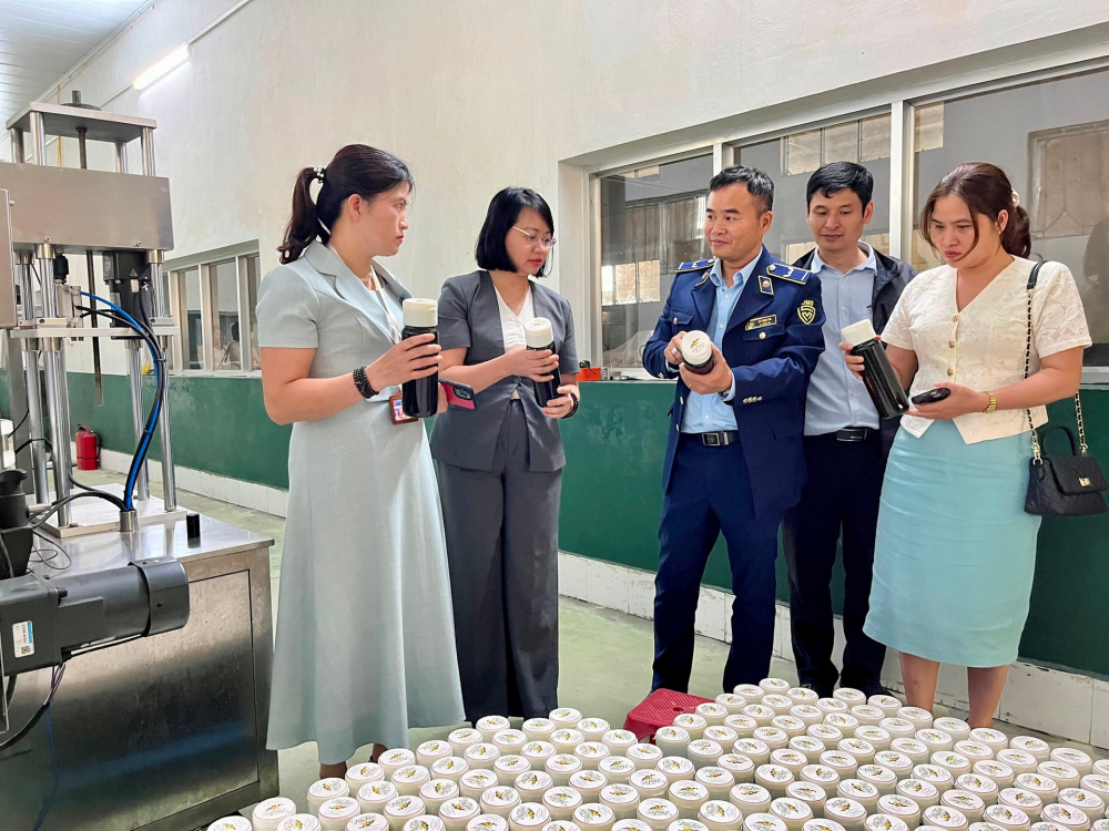 Đo&agrave;n li&ecirc;n ng&agrave;nh th&agrave;nh phố H&agrave; Nội kiểm tra tại C&ocirc;ng ty CP Rượu N&uacute;i Tản. Ảnh: T&ugrave;ng Nguyễn.