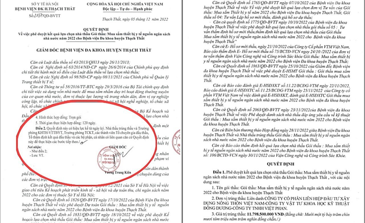 Quyết định ph&ecirc; duyệt kết quả tr&uacute;ng thầu do &ocirc;ng Vương Trung Ki&ecirc;n k&yacute;.
