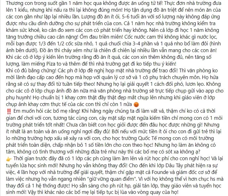 Trường Mầm non Quốc tế Mỹ Montessori (AMIS): Nhiều phụ huynh bức xúc về chất lượng bữa ăn - Ảnh 2