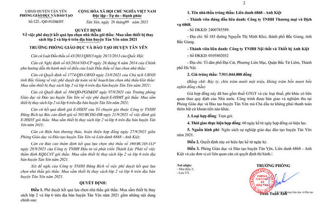 Ph&#242;ng GD&amp;ĐT huyện T&#226;n Y&#234;n: Đội gi&#225; thiết bị trong g&#243;i thầu nhiều tỷ đồng - Ảnh 1