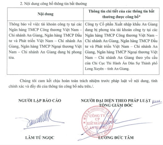 Angimex bị phong tỏa t&agrave;i khoản ng&acirc;n h&agrave;ng.