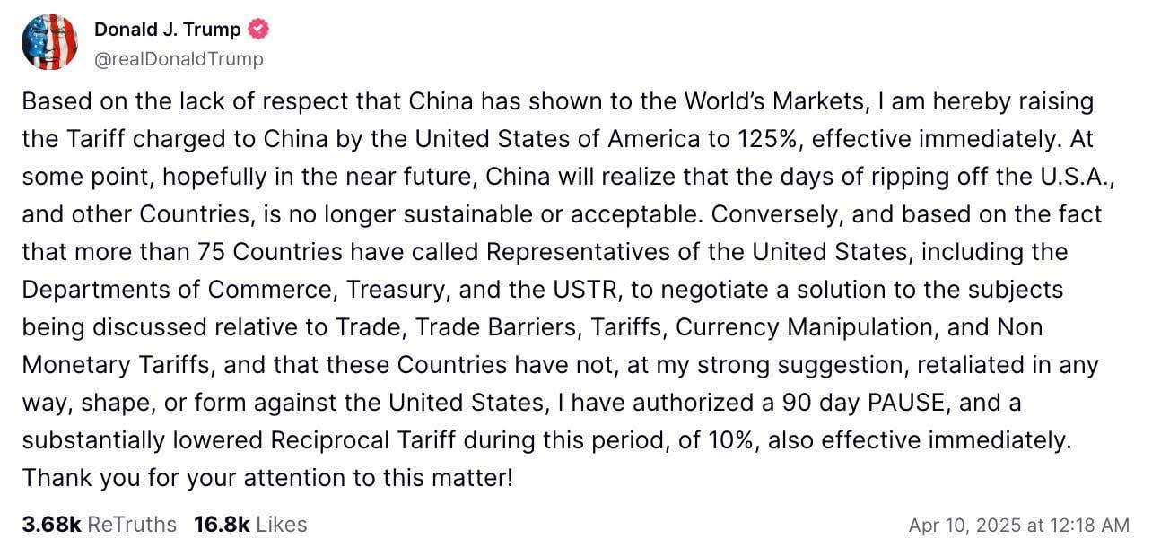 &nbsp;B&agrave;i đăng của Tổng Thống Trump tr&ecirc;n nền tảng Truth Social.