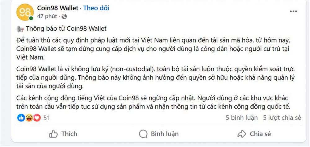 Một dự &aacute;n tiền số th&ocirc;ng b&aacute;o dừng hoạt động tại Việt Nam