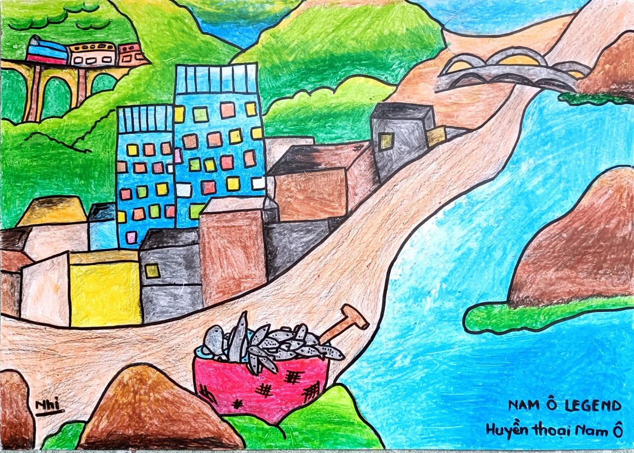 Em Nguyễn Thảo Nhi (Tiểu học T&acirc;n Thới, TP. HCM) gửi đến t&aacute;c phẩm &ldquo;Ng&ocirc;i nh&agrave; mơ ước&rdquo; c&ugrave;ng th&ocirc;ng điệp: "V&ugrave;ng đất Nam &Ocirc; - Đ&agrave; Nẵng xinh đẹp với n&eacute;t r&ecirc;u phong v&agrave; sự h&ugrave;ng vĩ của đ&egrave;o Hải V&acirc;n m&acirc;y m&ugrave;, những ghềnh đ&aacute; cheo leo. Qua bề d&agrave;y hơn 700 năm lịch sử, nơi đ&acirc;y đang ng&agrave;y c&agrave;ng ph&aacute;t triển với những ng&ocirc;i nh&agrave; cao tầng, những chiếc cầu d&agrave;i nối liền những l&agrave;ng ch&agrave;i. Mong rằng vẻ đẹp thi&ecirc;n nhi&ecirc;n hoang sơ nơi đ&acirc;y sẽ được bảo tồn để c&oacute; thể nu&ocirc;i nấng những con người l&agrave;ng ch&agrave;i v&agrave; ấp ủ vươn l&ecirc;n ph&aacute;t triển một th&agrave;nh phố xanh m&aacute;t. Em rất mong ước sẽ c&oacute; nhiều người d&acirc;n Việt Nam v&agrave; du kh&aacute;ch tr&ecirc;n thế giới biết đến v&ugrave;ng đất Nam &Ocirc; n&agrave;y để biết rằng đất nước Việt Nam rất xinh đẹp v&agrave; v&ugrave;ng vĩ".