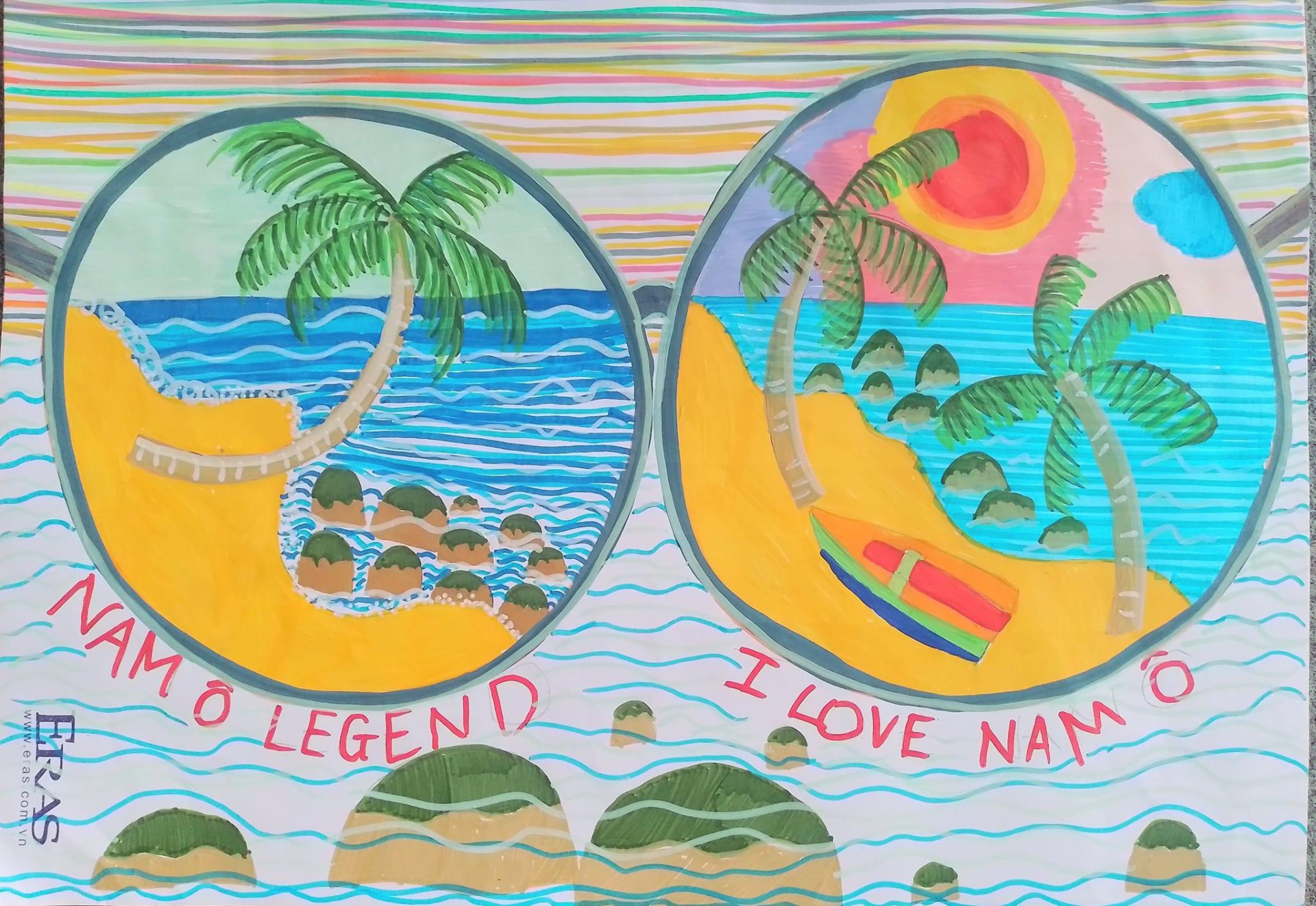 Bức tranh &ldquo;T&ocirc;i y&ecirc;u Nam &Ocirc;&rdquo; của t&aacute;c giả Nguyễn Nữ Huyền Trang (lớp 5A2, Tiểu học Phi Li&ecirc;ng, L&acirc;m Đồng). Huyền Trang b&agrave;y tỏ: &ldquo;Em vẽ Nam &Ocirc; xinh đẹp v&agrave; trong l&agrave;nh, em rất y&ecirc;u những h&ograve;n đ&aacute; r&ecirc;u ở nơi n&agrave;y&rdquo;.