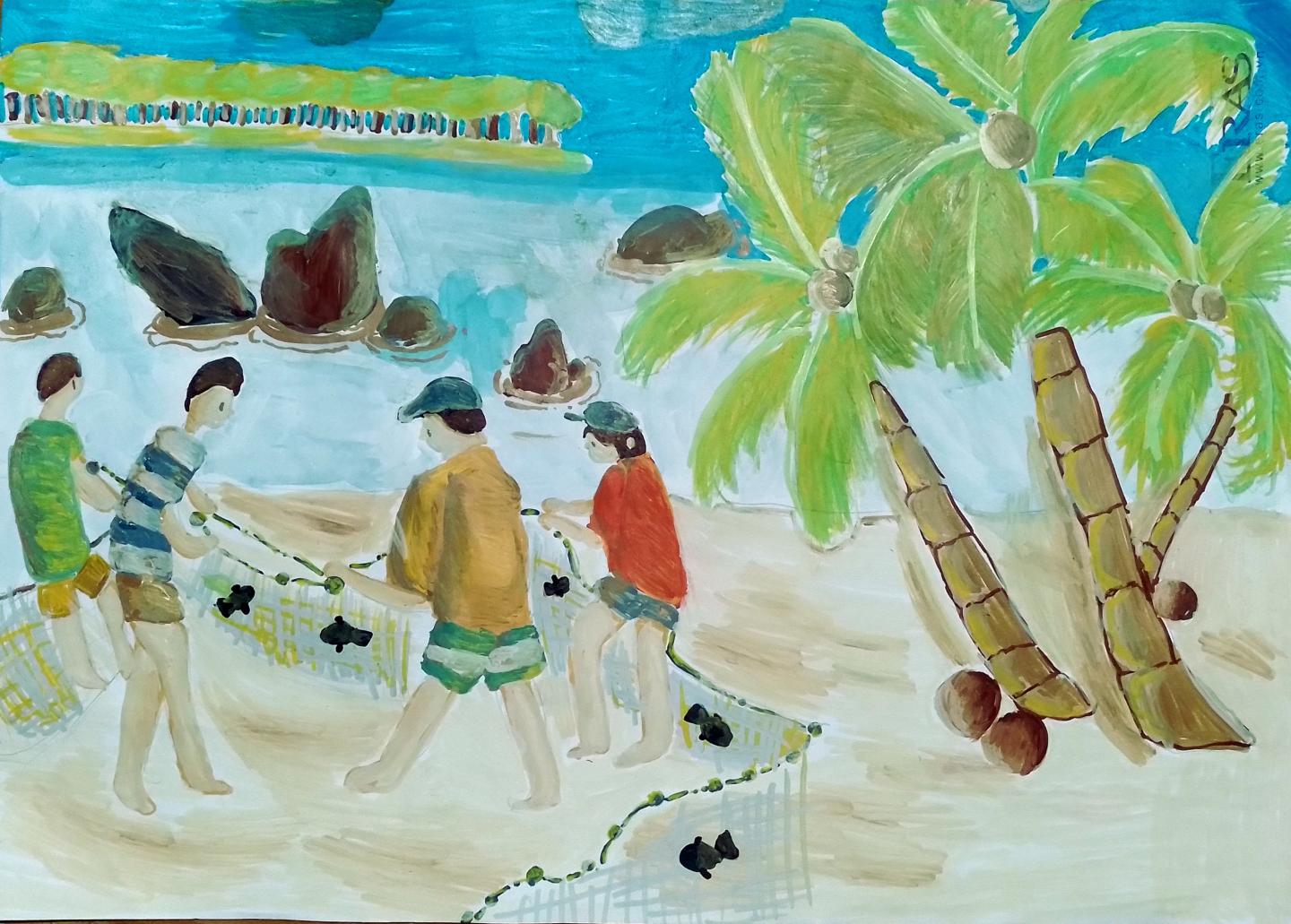 Nguyễn Ngọc Bảo An (lớp 6A5, THCS Phi Li&ecirc;ng, L&acirc;m Đồng) với t&aacute;c phẩm &ldquo;L&agrave;ng ch&agrave;i Nam &Ocirc;&rdquo; cũng b&agrave;y tỏ mong muốn được gh&eacute; thăm nơi đ&acirc;y một lần c&ugrave;ng người th&acirc;n.