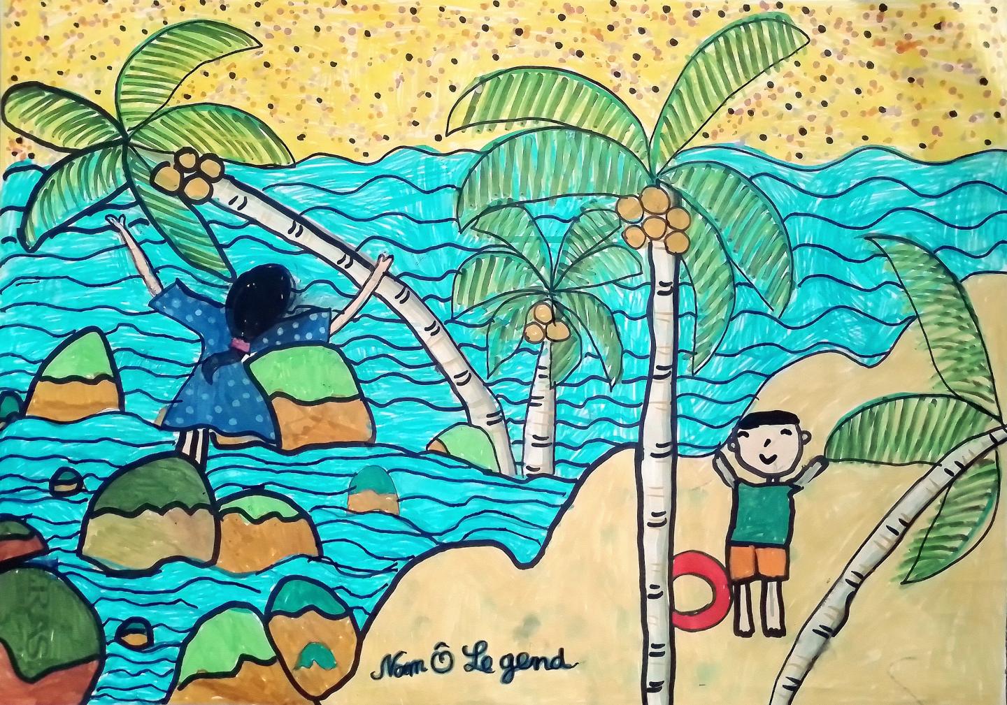 Em Trần Thị Thanh Khoa (lớp 2A, Tiểu học Phi Li&ecirc;ng, L&acirc;m Đồng) ước mơ được một lần được đặt ch&acirc;n đến v&ugrave;ng đất Nam &Ocirc; xinh đẹp. Em thể hiện t&aacute;c phẩm &ldquo;Nam &Ocirc; xinh đẹp&rdquo; với những gam m&agrave;u tươi s&aacute;ng.