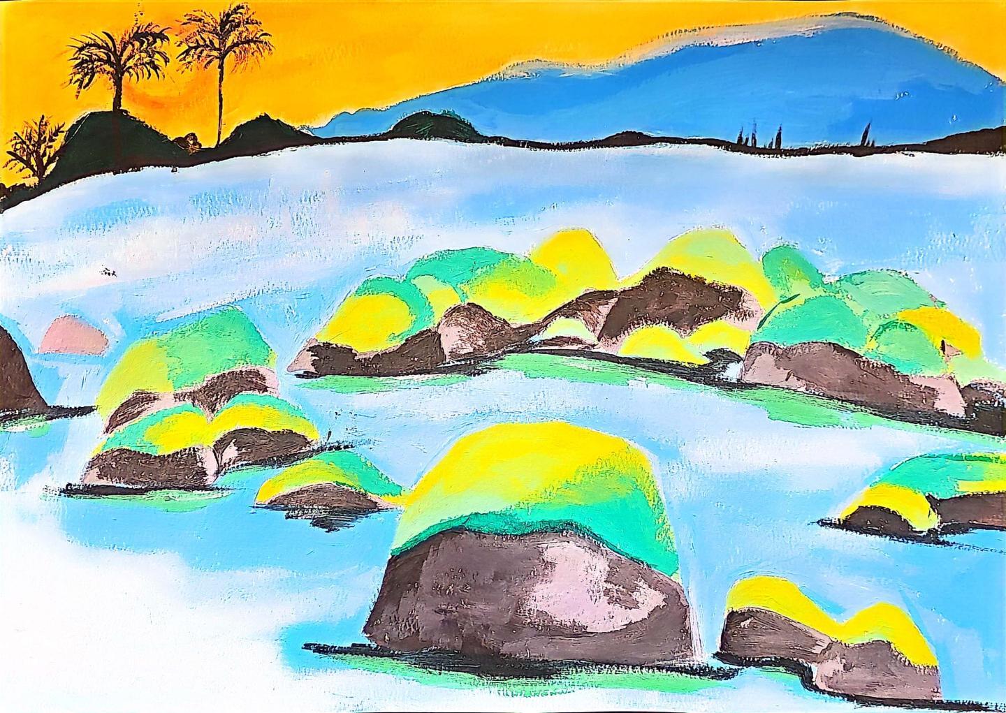 T&aacute;c phẩm &ldquo;V&ugrave;ng đất Nam &Ocirc; xanh&rdquo; của em Phạm Ngọc Linh (lớp 5/4, Tiểu học Ch&acirc;u Văn Li&ecirc;m, TP. HCM) với th&ocirc;ng điệp: &ldquo;Nam &Ocirc; mang một vẻ đẹp thi&ecirc;n nhi&ecirc;n hoang sơ, độc đ&aacute;o. Ch&iacute;nh vẻ đẹp hoang sơ n&agrave;y đ&atilde; tạo n&ecirc;n một n&eacute;t độc đ&aacute;o hiếm c&oacute; của Đ&agrave; Nẵng - mang lại nhiều trải nghiệm th&uacute; vị cho người d&acirc;n, du kh&aacute;ch. Tất cả tạo n&ecirc;n một cảnh non nước hữu t&igrave;nh, thơ mộng hiếm thấy&rdquo;.