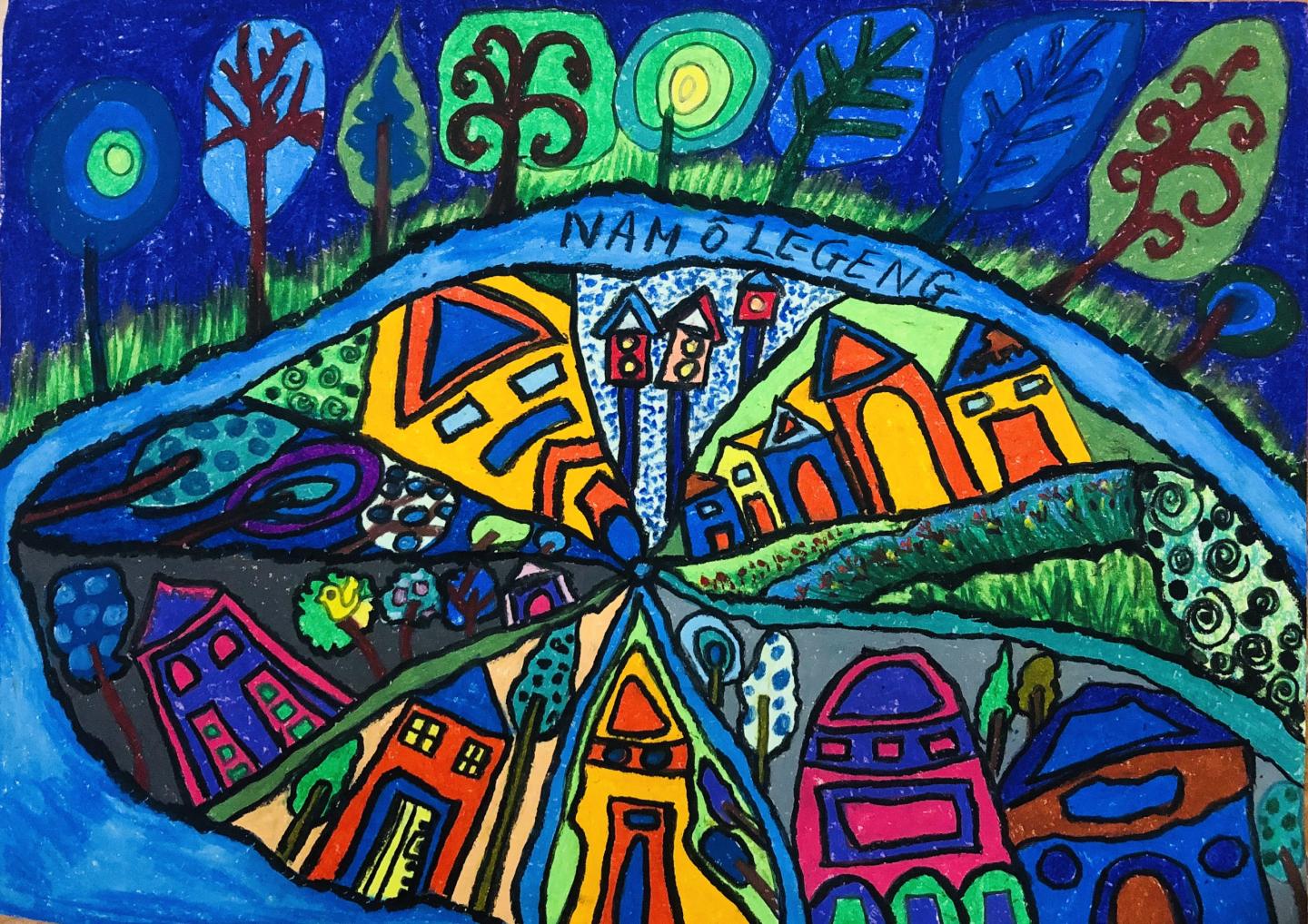 T&aacute;c phẩm gửi gắm th&ocirc;ng điệp: "Em rất th&iacute;ch h&igrave;nh hoa sen v&agrave; đặc biệt l&agrave; l&aacute; sen. M&agrave;u của l&aacute; sen thật tươi m&aacute;t, nhẹ nh&agrave;ng, em mong ước c&oacute; một v&ugrave;ng đất như vậy ở Nam &Ocirc; Legend. Nơi c&oacute; kh&ocirc;ng kh&iacute; trong l&agrave;nh, m&aacute;t mẻ, dễ chịu. V&ugrave;ng đất c&oacute; thể nổi l&ecirc;n khi gặp s&oacute;ng gi&oacute;, sự h&agrave; khắc của thi&ecirc;n nhi&ecirc;n. Nước d&acirc;ng đến đ&acirc;u th&agrave;nh phố sẽ l&ecirc;n cao đến đ&oacute;. C&acirc;y cối, con người, nh&agrave; cửa sẽ kh&ocirc;ng bị thiệt hại. Biển bao quanh l&agrave;ng Nam &Ocirc; l&agrave; nguồn năng lượng xanh để sinh hoạt v&agrave; ph&aacute;t triển".