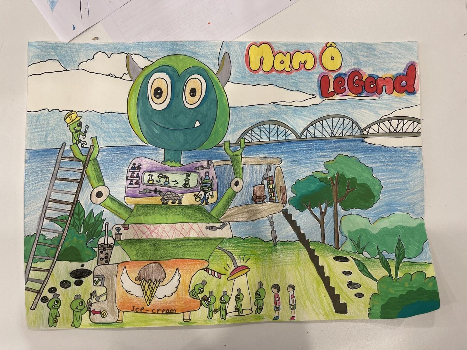 Một số t&aacute;c phẩm của c&aacute;c em học sinh hệ thống lớp vẽ Mixed Art (H&agrave; Nội) kết hợp h&agrave;i h&ograve;a giữa &ldquo;V&ugrave;ng đất xanh Nam &Ocirc;&rdquo; v&agrave; &ldquo;Ng&ocirc;i nh&agrave; xanh của em&rdquo;, thể hiện ước mơ x&acirc;y dựng một ng&ocirc;i nh&agrave; xanh tr&ecirc;n v&ugrave;ng đất xanh Nam &Ocirc;.