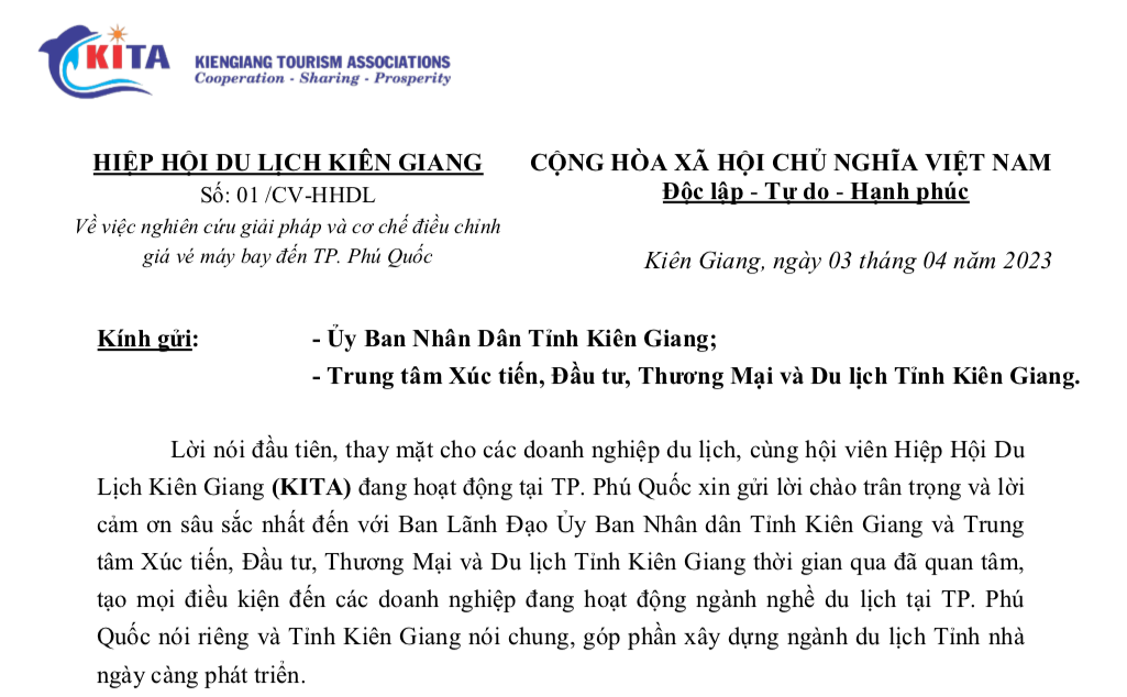 Hiệp hội du lịch Ki&ecirc;n Giang kiến nghị c&aacute;c cơ quan chức năng c&oacute; giải ph&aacute;p v&agrave; cơ chế điều chỉnh gi&aacute; v&eacute; m&aacute;y bay đến Ph&uacute; Quốc.