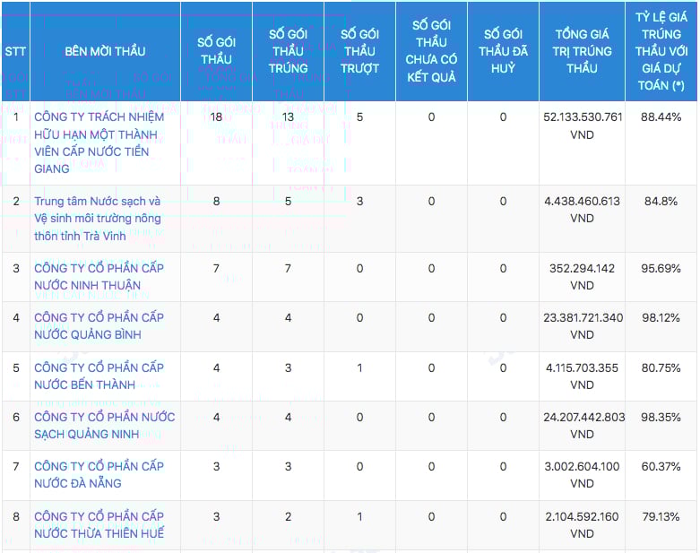 Thống k&ecirc; sơ bộ c&aacute;c g&oacute;i thầu của DNP Holding&nbsp;&nbsp;